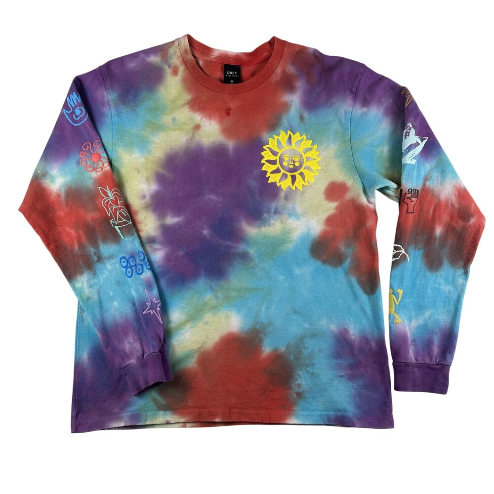 Obey Shirt Womens Medium Tie Dye Peace Justice Equality Graphic Long Sleeve Tee